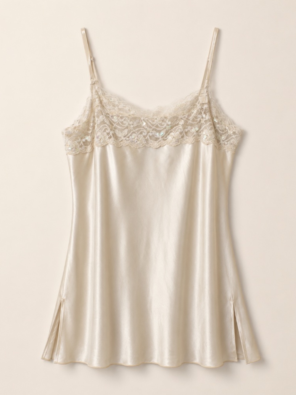 ZN Champagne Satin Lace Trim Slip Cami